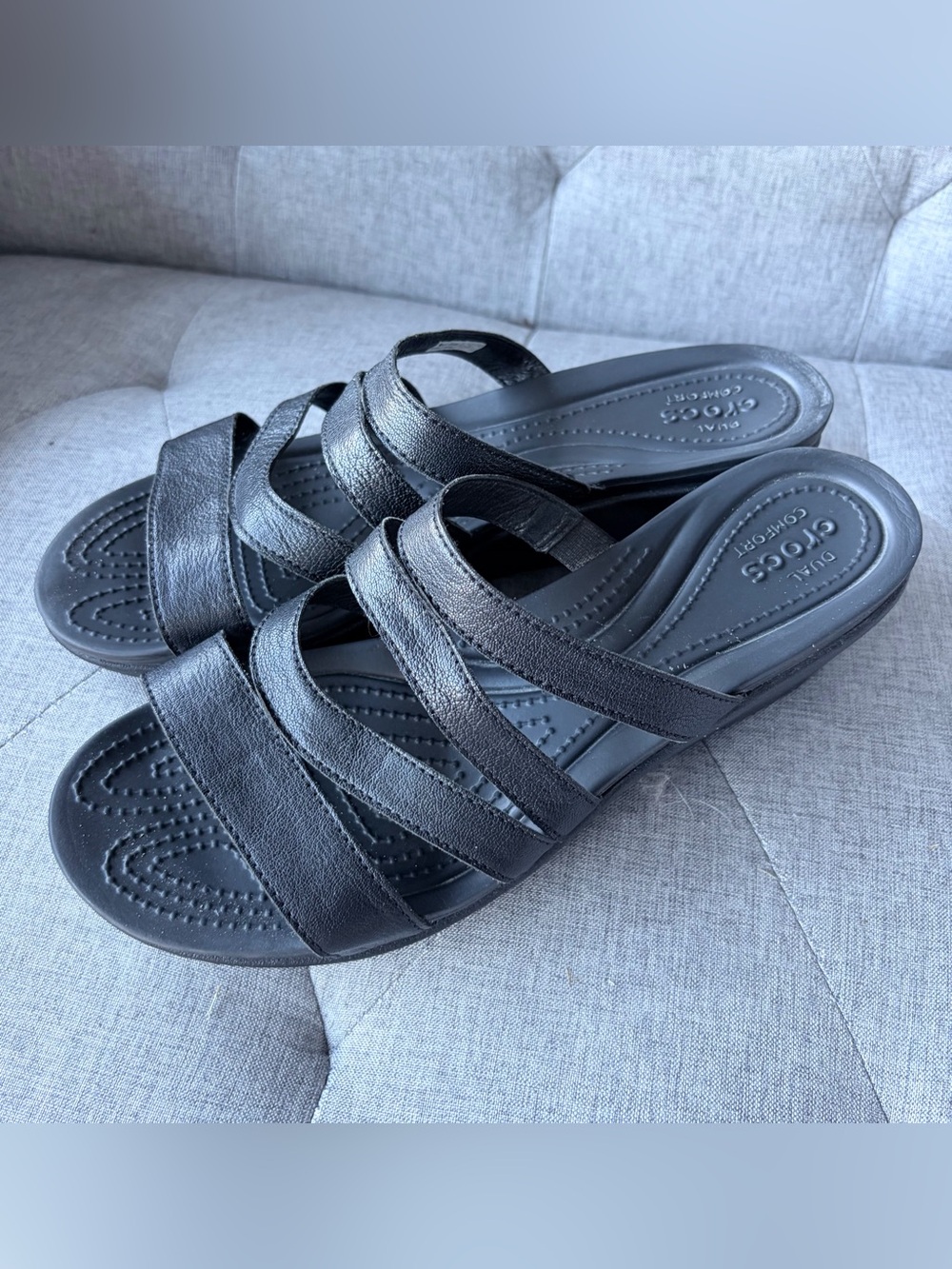 CROCS Women’s Black Multi‑Strap Slide Sandals Sz 9